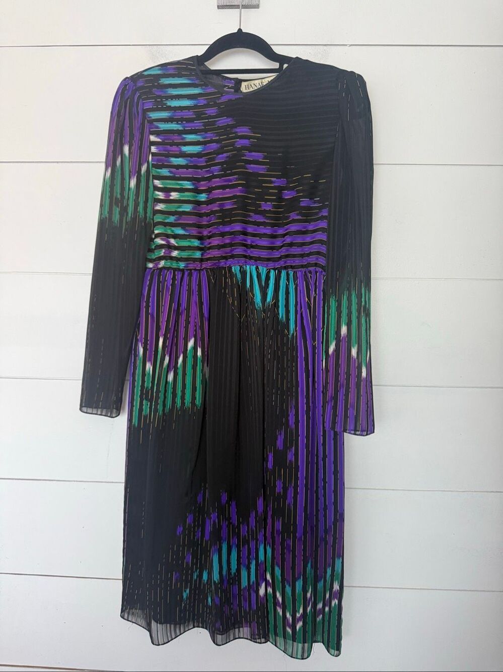 Vintage Hanae Mori Women’s 8 Black Purple Green Dress